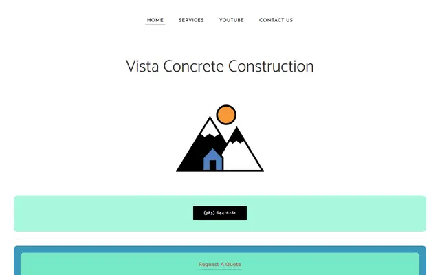 Screenshot of the Vista Concrete Construction homepage as it appeared on 2026-08-30, captured at desktop width.