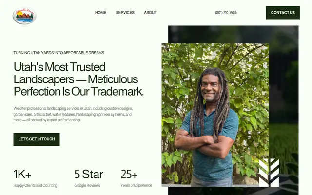 Screenshot of the Affordable Dreams Landscaping Inc. homepage as it appeared on 2026-08-30, captured at desktop width.