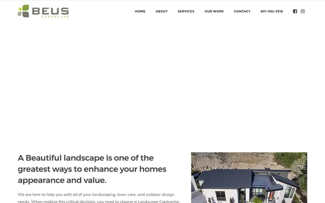 Screenshot of the Beus Landscape homepage as it appeared on 2026-08-30, captured at desktop width.