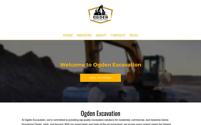Screenshot of the Ogden Excavation homepage as it appeared on 2026-08-30, captured at desktop width.